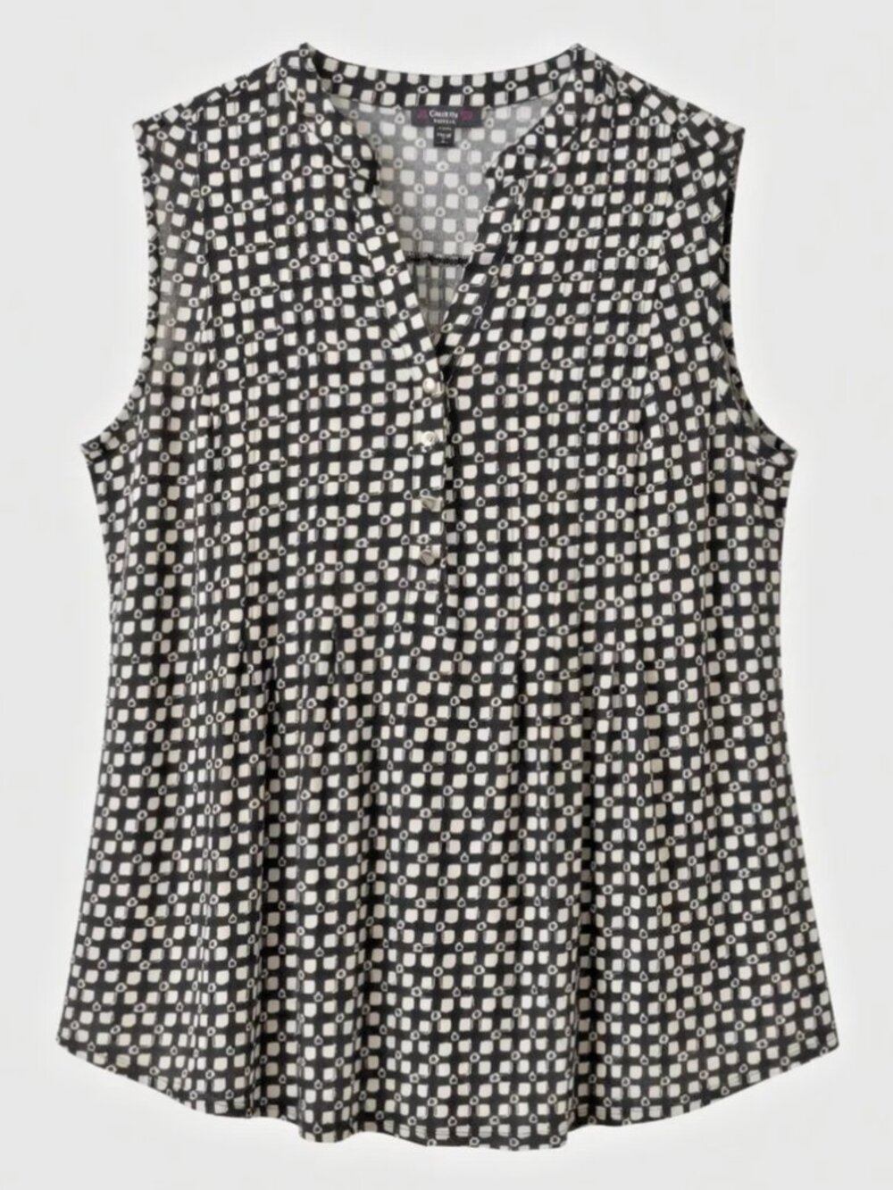 Cocomo Women's Plus Size 2X Black & Ivory Gingham Print Pintuck Sleeveless Top